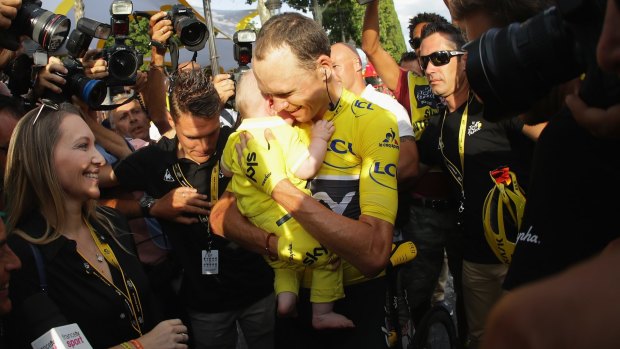 Froome celebrates victory with his family.