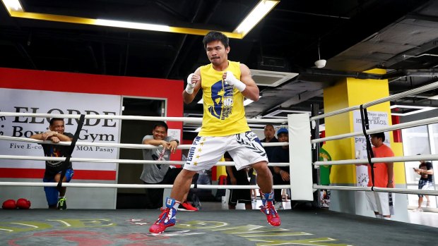 Wing commander: Manny Pacquiao trains at the Elorde boxing Gym on Wednesday.