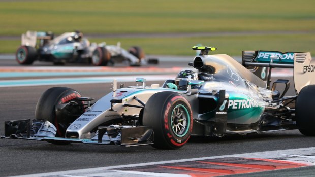 In front: Mercedes driver Nico Rosberg steers his car in front of his teammate Lewis Hamilton.