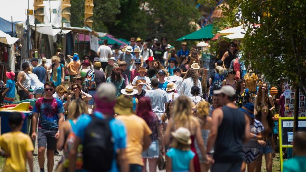 Crowds at the Woodford Folk Festival on the Sunshine Coast.