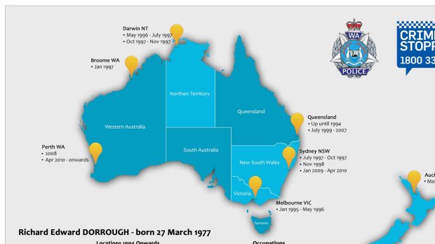 This map outlines Richard Dorrough's travels in Australia and New Zealand.