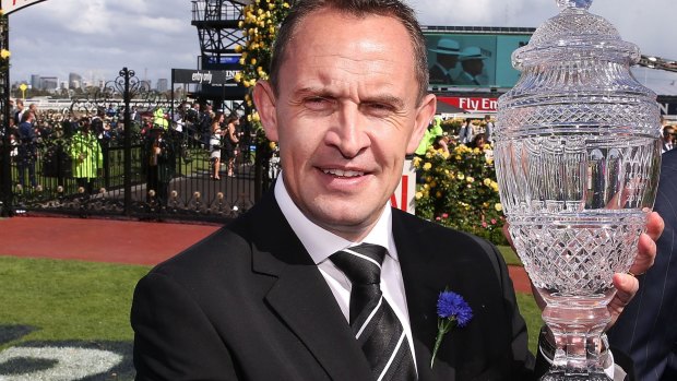 Chris Waller celebrates on Derby Day last year.