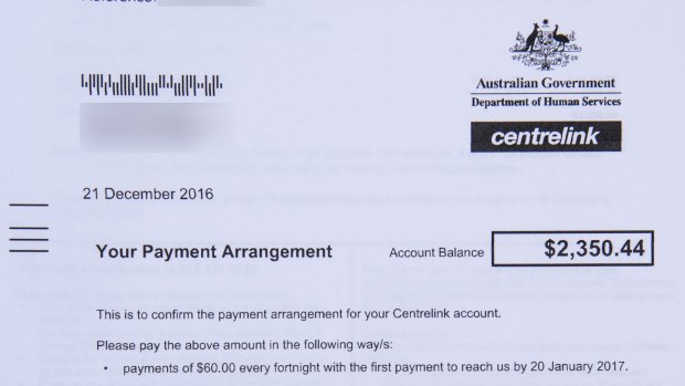 A Centrelink debt recovery notice received in December.
