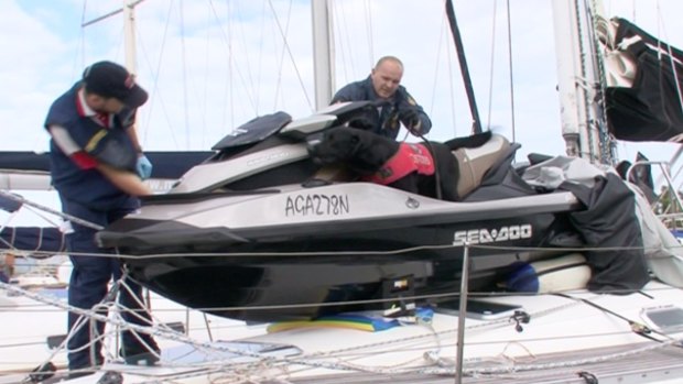 Drug bust: Police searching Simon Golding's yacht. 