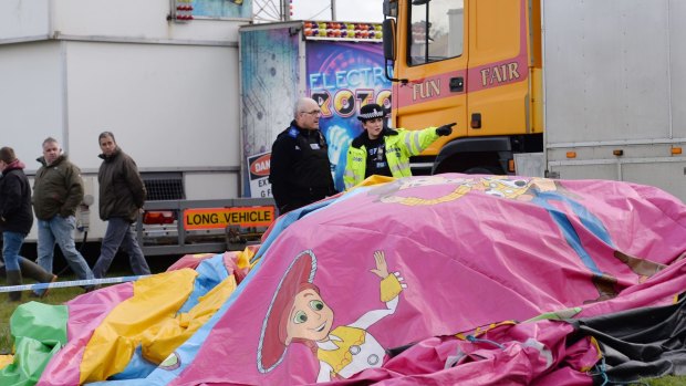 The jumping castle that was blown away, killing a seven-year old girl at a fair in Britain over the Easter weekend.  