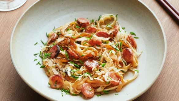 Sunda's marinated squid noodles with Chinese sausage and bean shoots.