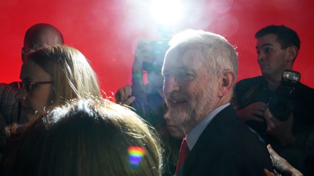 LIVERPOOL, ENGLAND - SEPTEMBER 24: Jeremy Corbyn MP leaves the stage after being announced as the leader of the Labour Party.
