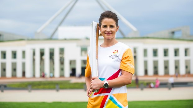 Melbourne Cup winning jockey Michelle Payne took part in the Commonwealth Games baton relay in Canberra on Thursday.