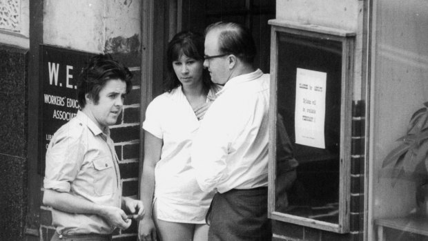 The Protest Years: Bob Gould, the ACTU’s Jennie George and Denis Freney are photographed by ASIO at the founding meeting of the Revolutionary Socialist Alliance in 1969. 