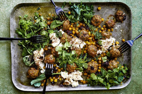 Eat these meatballs straight from the tray or stuffed into pita pockets.