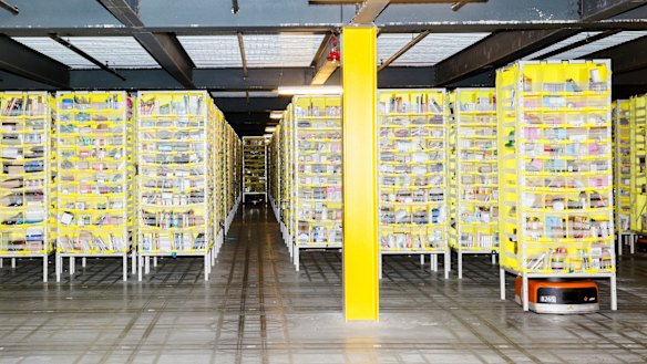 A robot fills orders inside an Amazon fulfilment centre in the US.