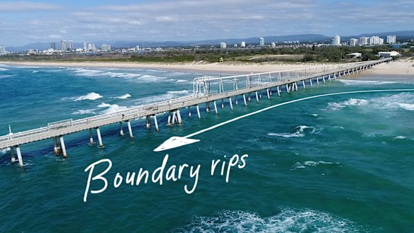 An image from the Jason Markland documentary on rip currents shows a typical boundary rip.