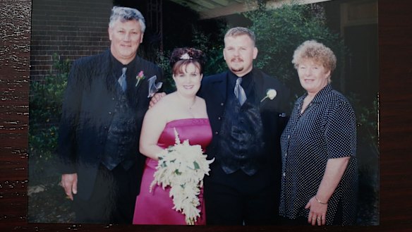 Bill Spedding on the wedding day of his son Rodney and Aimy Spedding (second left) with Bill's wife, Margaret Spedding (far right) last month.