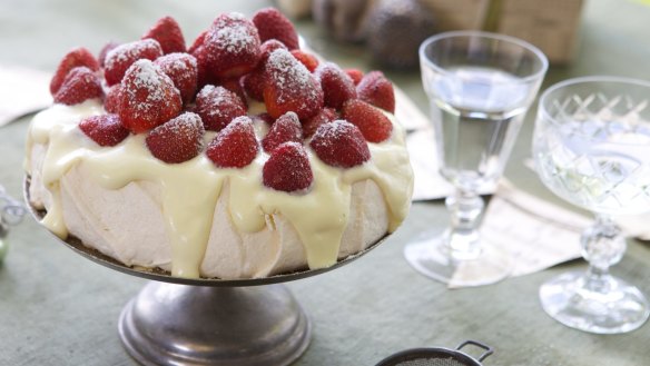 Adam Liaw's surefire pavlova with white chocolate cream.