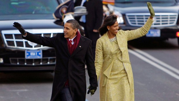 President Barack Obama with first lady Michelle Obama on their way to the White House after he was sworn in as the 44th US president.