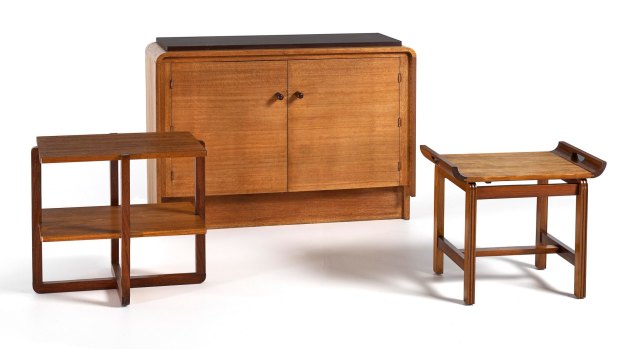Fred Ward sideboard, side table and tray table, all c.1932.