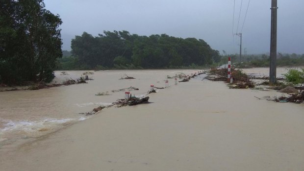 A flooded road in central province of Binh Dinh, Vietnam after Typhoon Damrey hit the area.