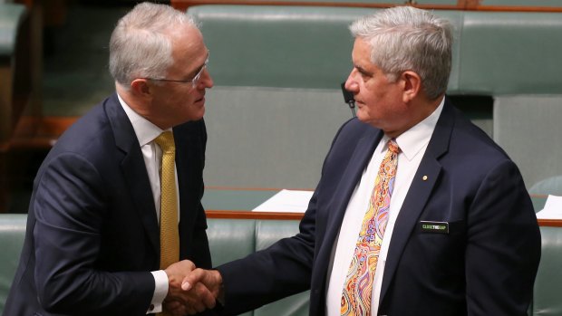 Prime Minister Malcolm Turnbull shakes hands with Indigenous MP Ken Wyatt after he tabled the Closing the Gap statement earlier this year.