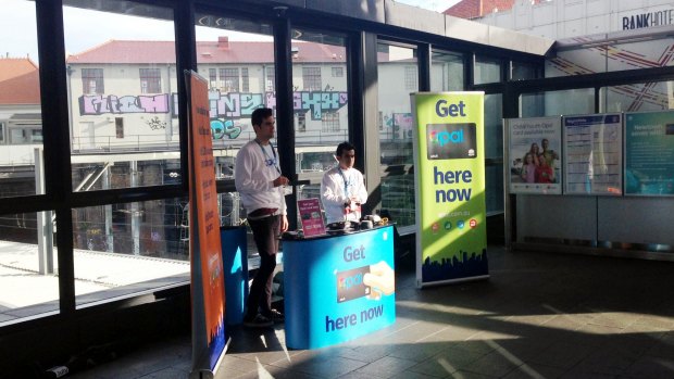 An Opal pop-up kiosk at Newtown station, where rail patronage has surged 26 per cent in the past two years.
