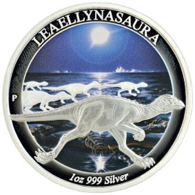 The coin featuring <i>Leaellynasaura amicagraphica</i>. 