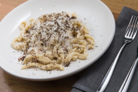 Strozzapreti carbonara with truffle.