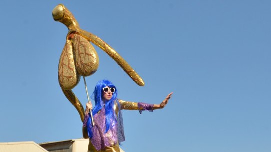 Sydney artist Alli Sebastian Wolf with her 'Glitoris', a 100:1 model of a clitoris exhibiting at The Bearded Tit in Redfern.