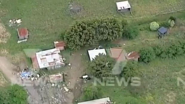 An aerial view of the vacant property where a body was found in Tyabb.