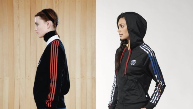 A tracksuit from Marc by Marc Jacobs (left) and a similarly-striped tracksuit from Adidas.