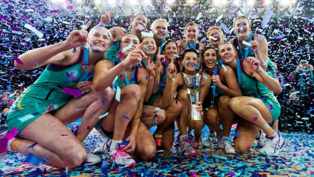 The Melbourne Vixens after winning the 2014 title.