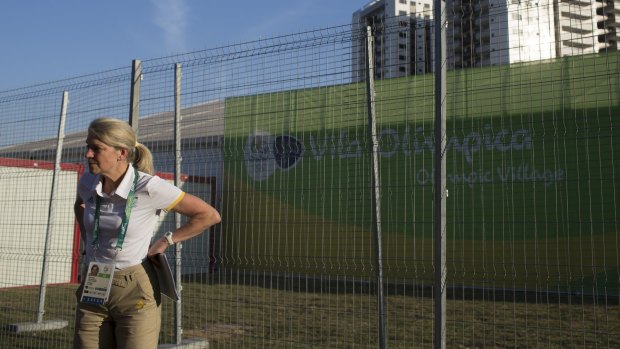 The head of the Australian delegation Kitty Chiller speaks during a press conference outside the Olympic Village in Rio de Janeiro.