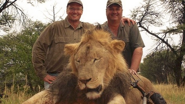 Walter Palmer and a Zimbabwean guide with a lion they killed.
