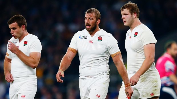 Sent packing: Dejected George Ford, Chris Robshaw and Joe Launchbury of England.