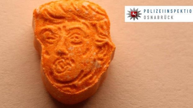 This undated picture provided by Osnabrueck police shows a Donald Trump ecstasy pill. 