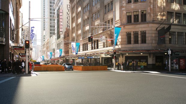 Artist's depictions of road changes due to light rail construction in Sydney CBD