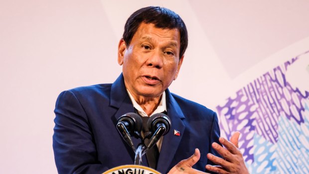 Rodrigo Duterte, the Philippines' president, speaks during a news conference at the Asean Summit in Manila.