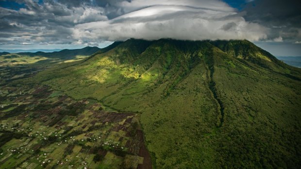 Aa aerial view of the extreme edge outside Volcanoes National Park. 