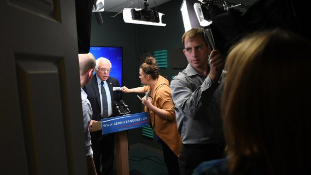 Bernie Sanders prepares to shoot a video to supporters last week.