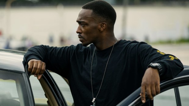 Corrupt cop Marcus (Anthony Mackie) in <i>Triple 9</i>.