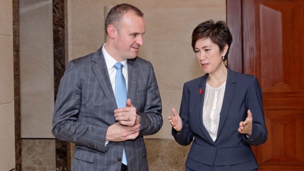 Chief Minister Andrew Barr with Singapore's Senior Minister of State, Josephine Teo.