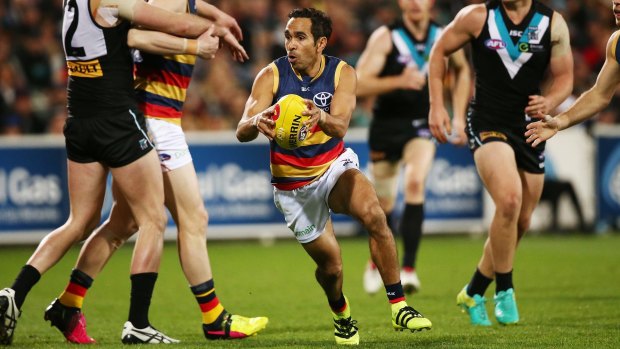 Eddie Betts snaps for goal in game 250.