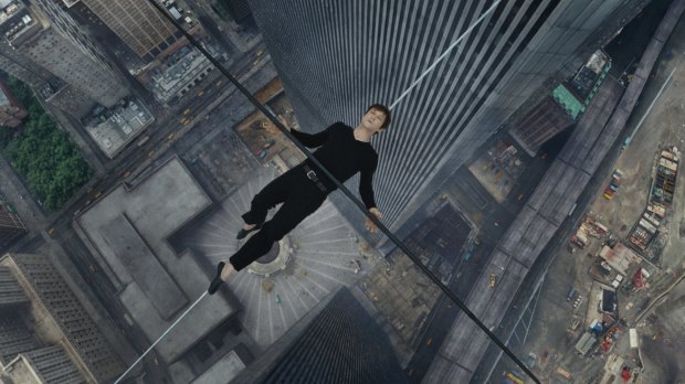 Joseph Gordon-Levitt as Philippe Petit lies down on the wire during his crossing between the Twin Towers in <i>The Walk</i>.