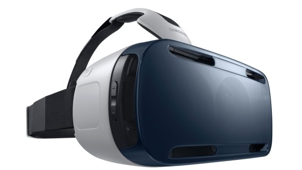 A Samsung virtual reality headset that houses Samsung smartphones.
