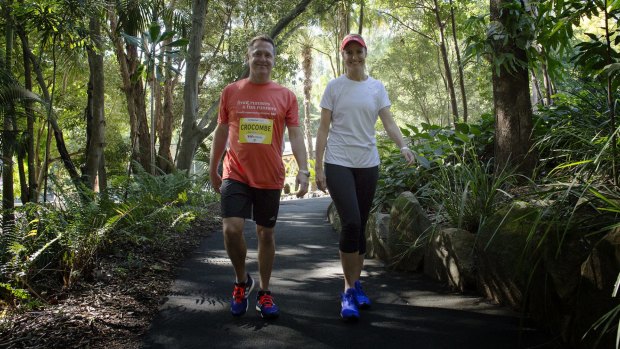 Channel Seven presenter/journalist Jillian Whiting trains with husband Westpac state general managerGreg Crocombe ahead of the City2South.