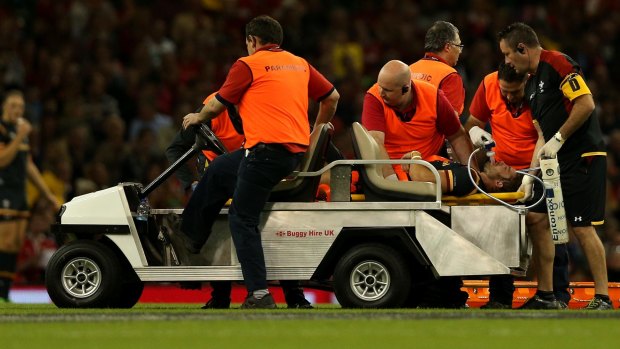 Leigh Halfpenny is stretchered off the field at Millennium Stadium.