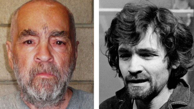 Charles Manson in 2007 and how he appeared at his trial in 1970. 