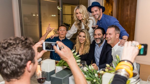 From left: Andrew Reid, Magdalena Roze, Sam Frost, Kris Smith, Nova's Michael "Wippa" Wipfli and Tom Williams at Marco Pierre White's dinner for Airbnb Flavours of Home.