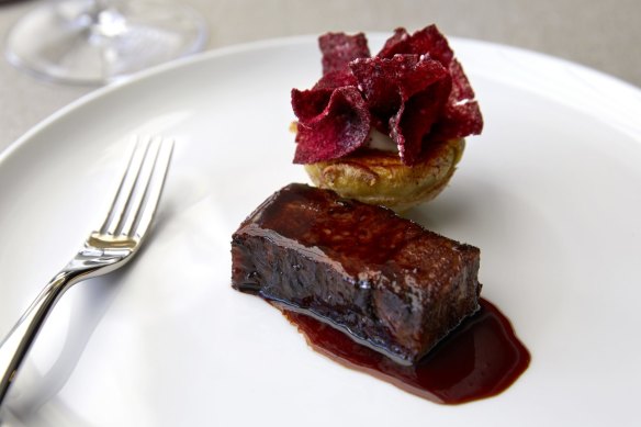 Wagyu with frilly radicchio chips.