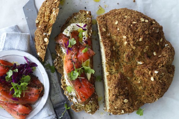 Serve this soda bread with smoked salmon, cream cheese and microherbs (as pictured) for a feast.