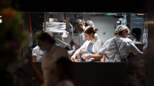 Jacqui Challinor (centre) in the kitchen at Nomad restaurant in Melbourne.