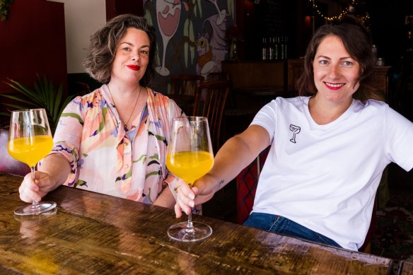 Jacqueline Turner (left), sommelier at Margaret restaurant, and Bridget Raffal, manager at Where's Nick bar, with a couple of Triple Fizzes,  Bridget's go-to remedy after a big night.